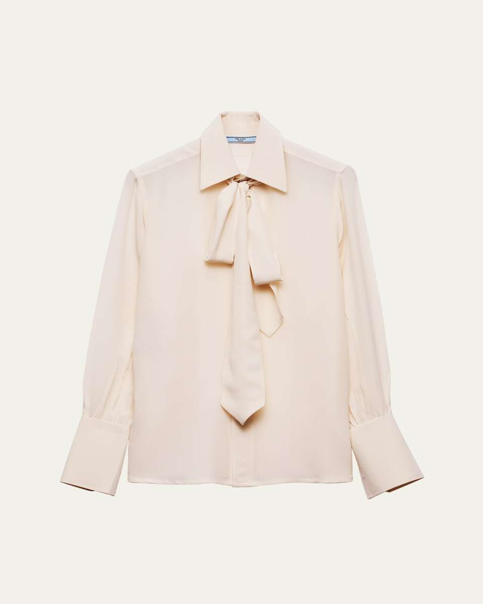 Old Marocain Neck-Tie Silk Blouse